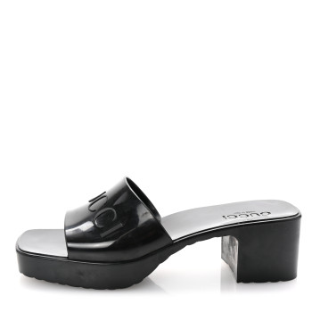 GUCCI Rubber Gucci Logo Womens Platform 20/60mm Slide Sandals 39 Black