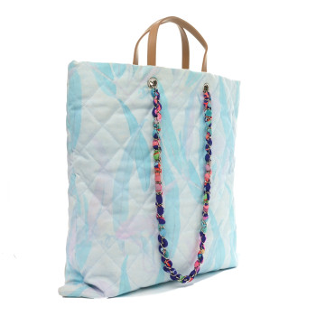 CHANEL Canvas Quilted Jungle Jeans Tote White Multicolor