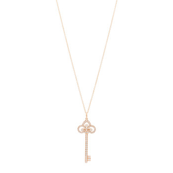 TIFFANY 18K Rose Gold Diamond Fleur De Lis Key Pave Pendant Necklace