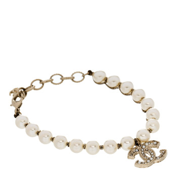 CHANEL Pearl Crystal CC Bracelet Gold