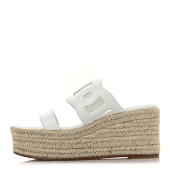 HERMES Nappa Ithea Espadrille Wedge Sandals 38 White