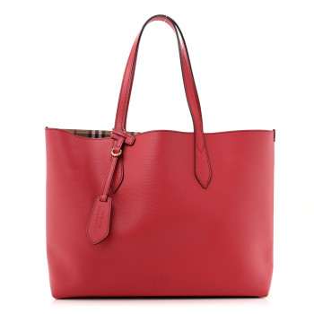 BURBERRY Haymarket Check Medium Reversible Tote Poppy Red