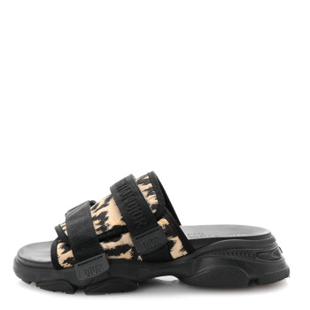 CHRISTIAN DIOR Technical Fabric Nylon Leopard Print D-Wander Slide Sandals 38 Black Brown
