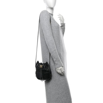 CHANEL Patent Goatskin Quilted Small Gabrielle Bucket Black