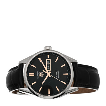 TAG HEUER Stainless Steel Alligator 41mm Carrera Calibre 5 Automatic Watch Black WAR201C