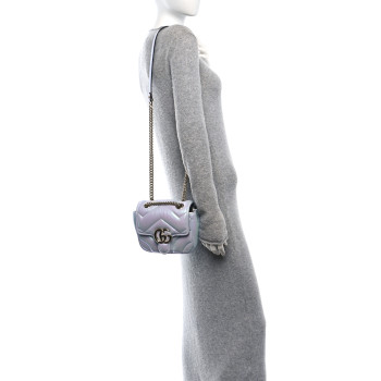 GUCCI Iridescent Nappa Chevron Matelasse Mini GG Marmont Shoulder Bag Iridescent Snow Light Blue