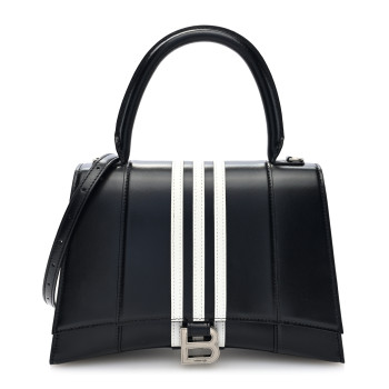 BALENCIAGA X ADIDAS Shiny Box Calfskin Medium Hourglass Top Handle Bag Black White