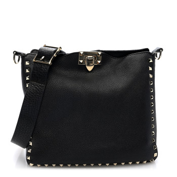 VALENTINO GARAVANI Pebbled Calfskin Small Rockstud Flip-Lock Messenger Bag Black