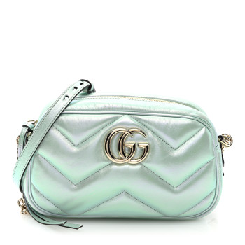 GUCCI Iridescent Nappa Chevron Matelasse Small GG Marmont Chain Shoulder Bag Iridescent Salvy Green