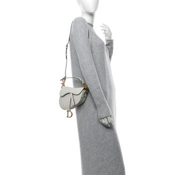 CHRISTIAN DIOR Grained Calfskin Mini Saddle Bag With Strap White