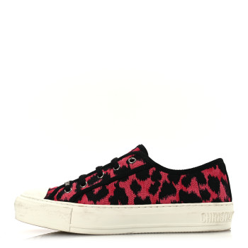 CHRISTIAN DIOR Canvas Leopard Embroidered Womens Walk N Dior Low Top Sneakers 37.5 Framboise