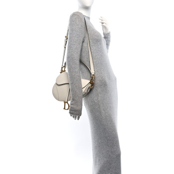 CHRISTIAN DIOR Grained Calfskin Saddle Bag White