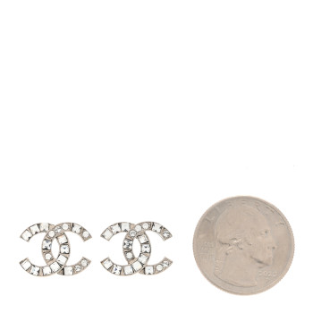 CHANEL Baguette Crystal CC Earrings Silver