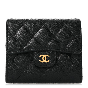 CHANEL Caviar Quilted Compact Flap Wallet Black