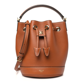 CELINE Calfskin Teen Clara Drawstring Bucket Bag Tan