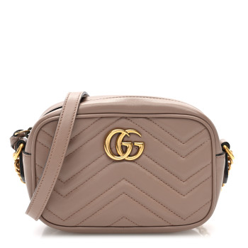 GUCCI Calfskin Matelasse Mini GG Marmont Chain Shoulder Bag Nude