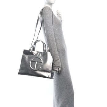 TELFAR Metallic Vegan Leather Medium Shopping Bag Silver