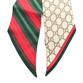 GUCCI Silk Stripe Head Scarf Brown