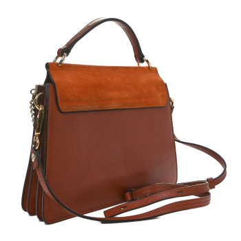 CHLOE Calfskin Suede Small Chain Faye Shoulder Bag Tobacco