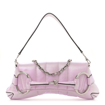 GUCCI Iridescent Nappa Vertical Matelasse Medium Maxi Horsebit Chain Shoulder Bag Escape Pink
