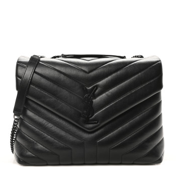SAINT LAURENT Calfskin Y Quilted Monogram Monochrome Medium Loulou Chain Satchel Black