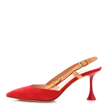 LOUIS VUITTON Suede Baby Goat Blossom Slingback Pumps 38 Rouge
