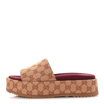 GUCCI Canvas GG Monogram Angelina Platform Slide Sandals 38.5 Beige Ruggine