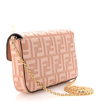 FENDI Calfskin FF Diamonds Wallet On Chain Pink