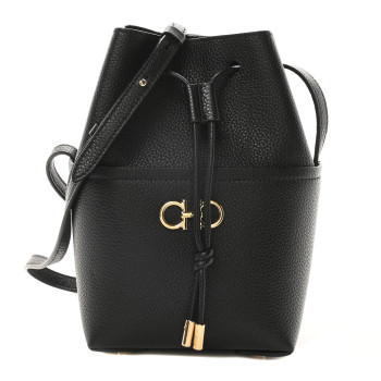 SALVATORE FERRAGAMO Grained Calfskin Mini Gancino Bucket Bag Black