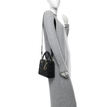 CHRISTIAN DIOR Lambskin Cannage Small My ABCDior Lady Dior Black