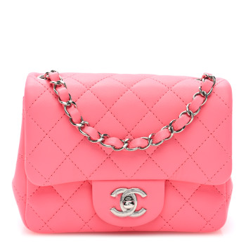 CHANEL Lambskin Quilted Mini Square Flap Coral Pink