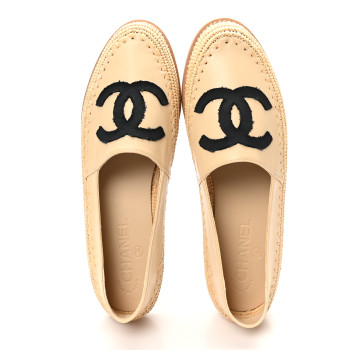 CHANEL Lambskin Grosgrain CC Espadrilles 39 Beige Black