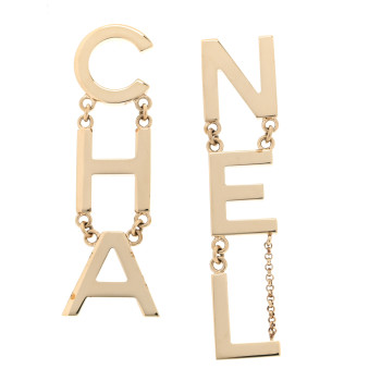 CHANEL Metal Cha-Nel Logo Drop Earrings Gold