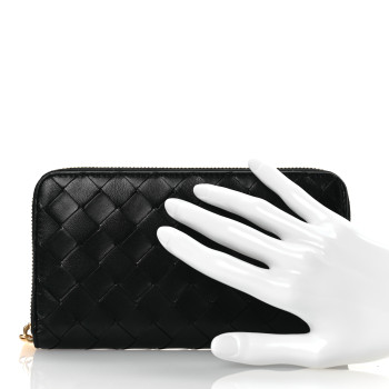 BOTTEGA VENETA Nappa Intrecciato Zip Around Wallet Black