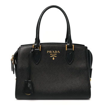 PRADA Saffiano Soft Calfskin Double Handle Satchel Black