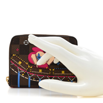 LOUIS VUITTON Damier Ebene 2020 Christmas Animation Roller Coaster Zippy Coin Purse Pivoine