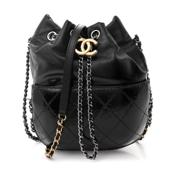 CHANEL Patent Goatskin Quilted Small Gabrielle Bucket Black