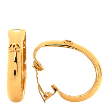 CHANEL Metal CC Hoop Clip On Earrings Gold
