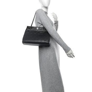 CHANEL Caviar Quilted Small Shopping Tote Black