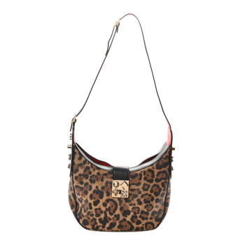 CHRISTIAN LOUBOUTIN Calfskin Leopard Print Carasky Shoulder Bag Black