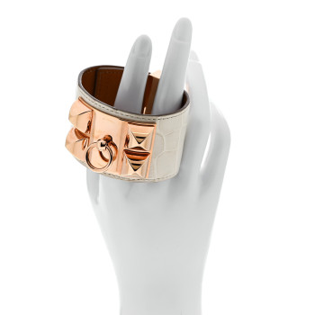 HERMES Shiny Alligator Collier De Chien CDC Bracelet T3 Nata