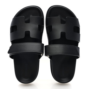 HERMES Calfskin Womens Chypre Sandals 36.5 Black