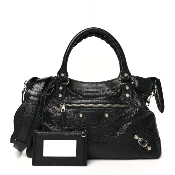 BALENCIAGA Agneau Giant 12 Silver Hardware Town Black