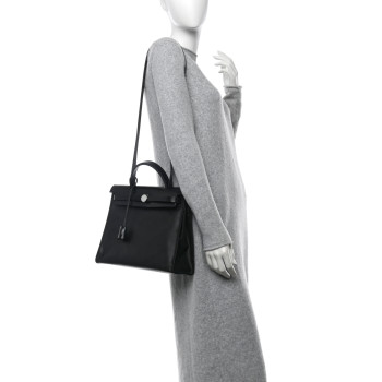 HERMES Toile H Berline Vache Hunter Herbag Zip PM 31 Black Ecru