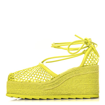 BOTTEGA VENETA Mesh Lambskin Sporty Web Stretch Ankle Tie Espadrilles 39 Kiwi
