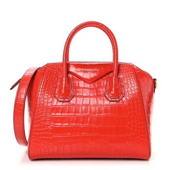 GIVENCHY Calfskin Crocodile Embossed Small Antigona Red