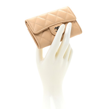 CHANEL Caviar Quilted Flap Card Holder Wallet Beige