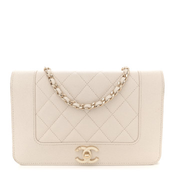 CHANEL Caviar Quilted Vintage Mademoiselle Wallet On Chain WOC White