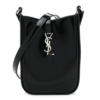 SAINT LAURENT Patent Calfskin Mini Le 5 A 7 Vertical Hobo Black