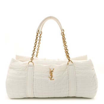 SAINT LAURENT Nylon Gloria Quilted Travel Bag Milky White
